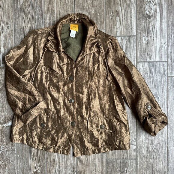 Ruby Rd Jacket Womens 8 Bronze Iridescent Lightweight Jacket‎ Pockets Metallic - Picture 1 of 9